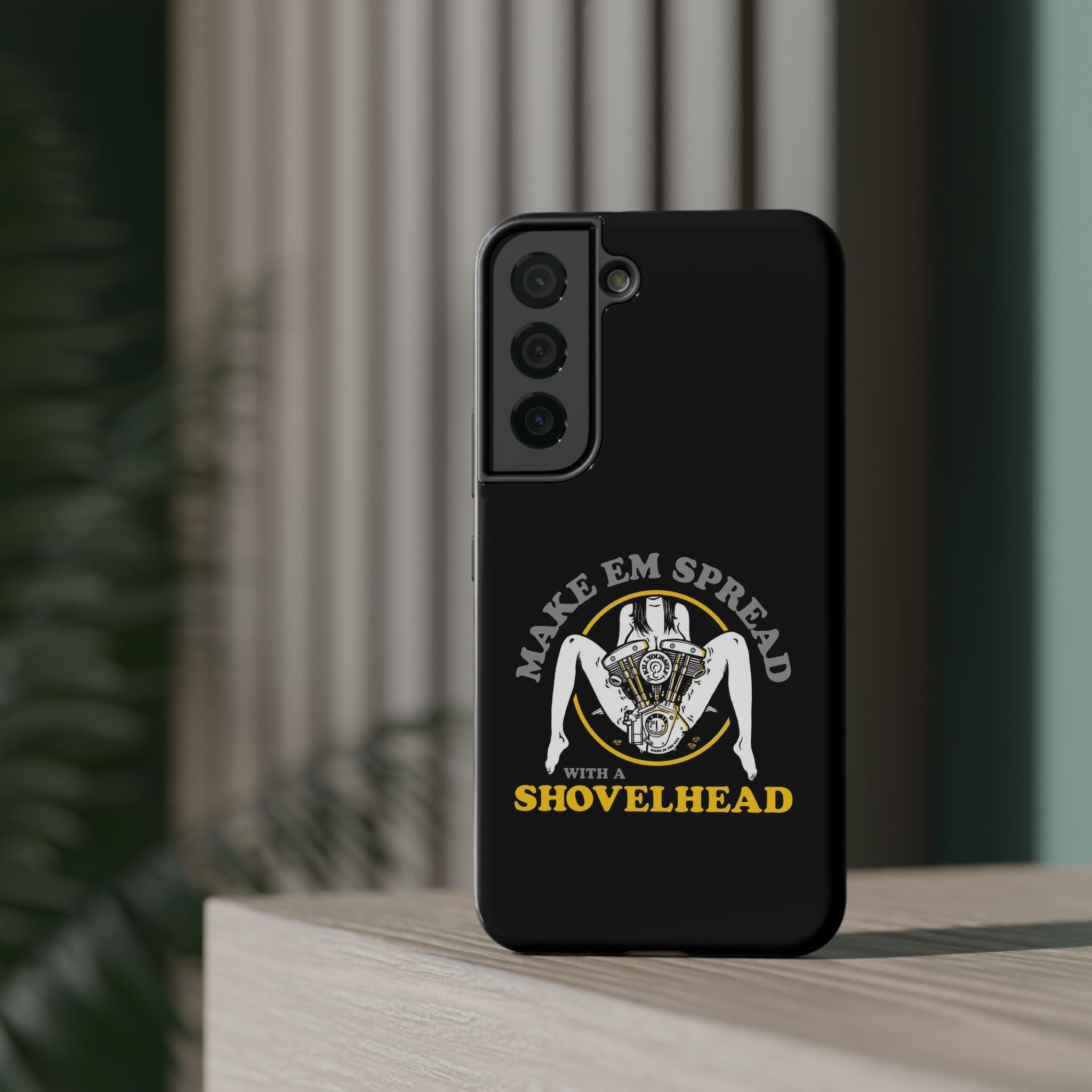 "Make 'Em Spread with a Shovelhead" phone case