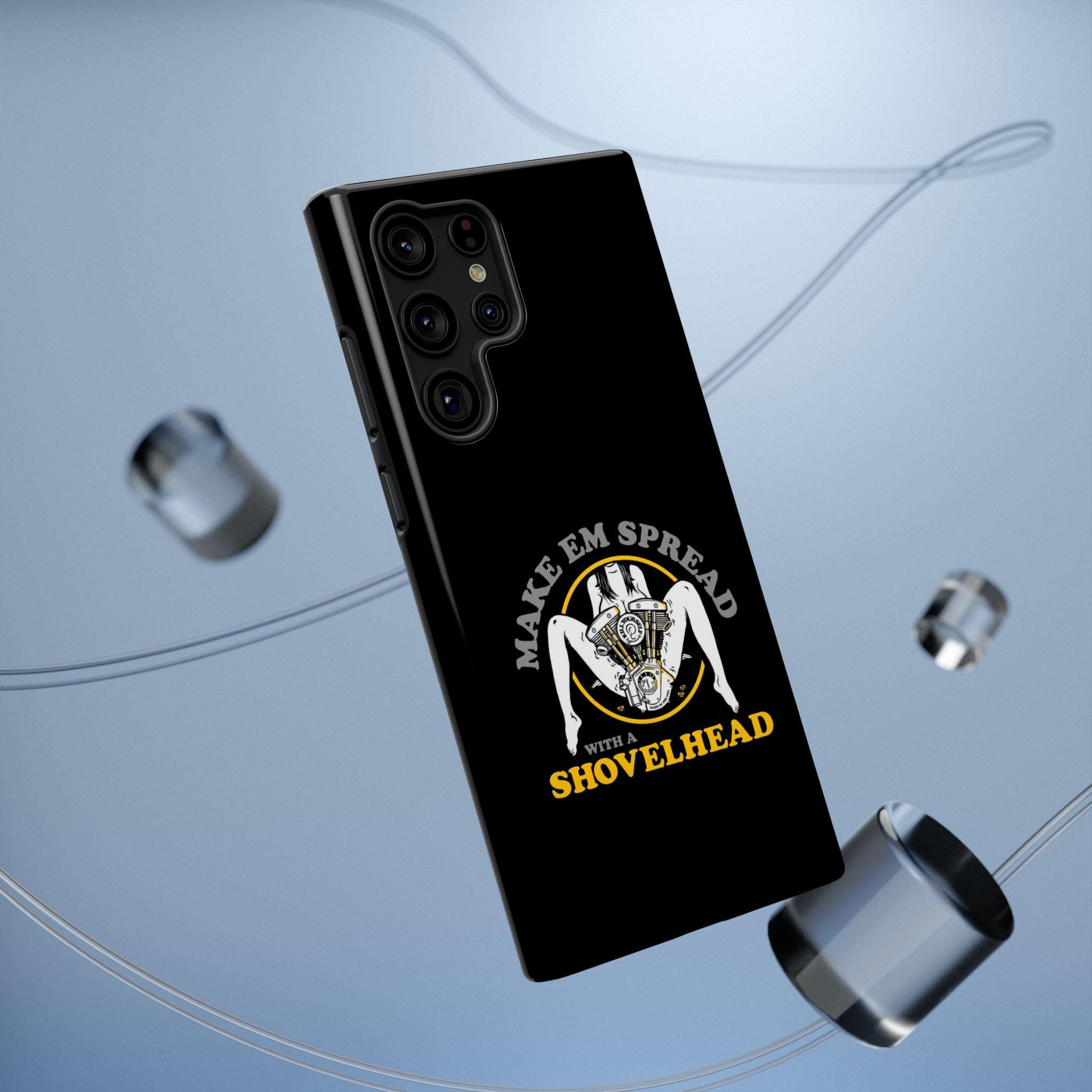 "Make 'Em Spread with a Shovelhead" phone case
