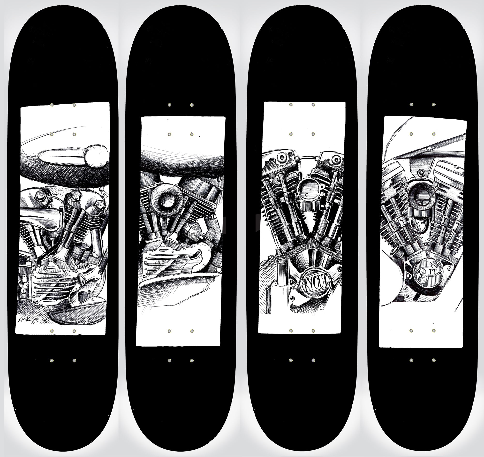 Full Set Harley Black Flag Decks- Black