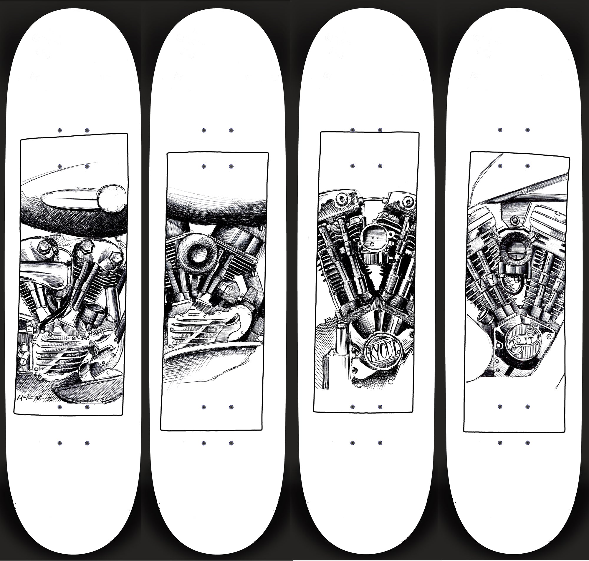 Full Set Harley Black Flag Decks- White
