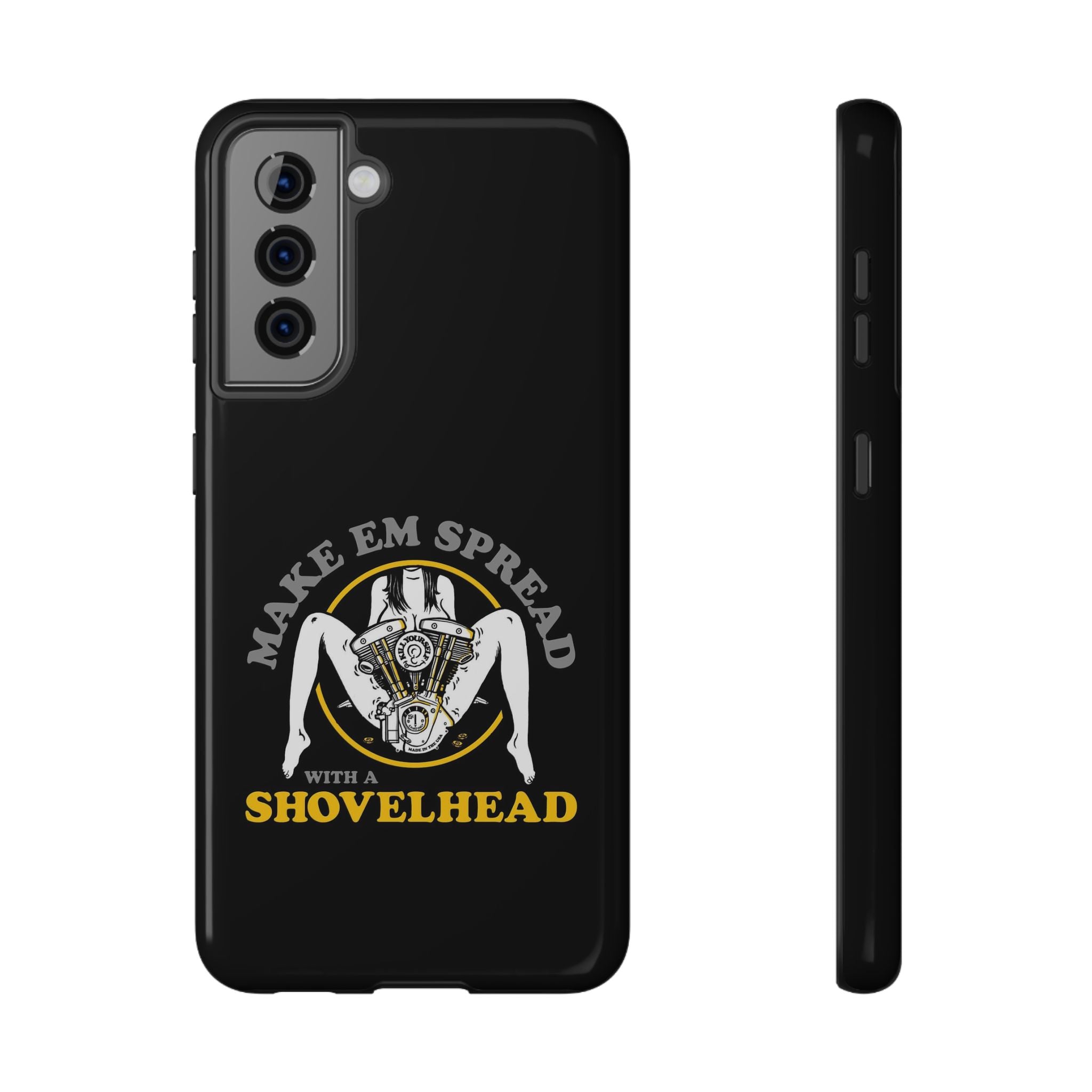 "Make 'Em Spread with a Shovelhead" phone case