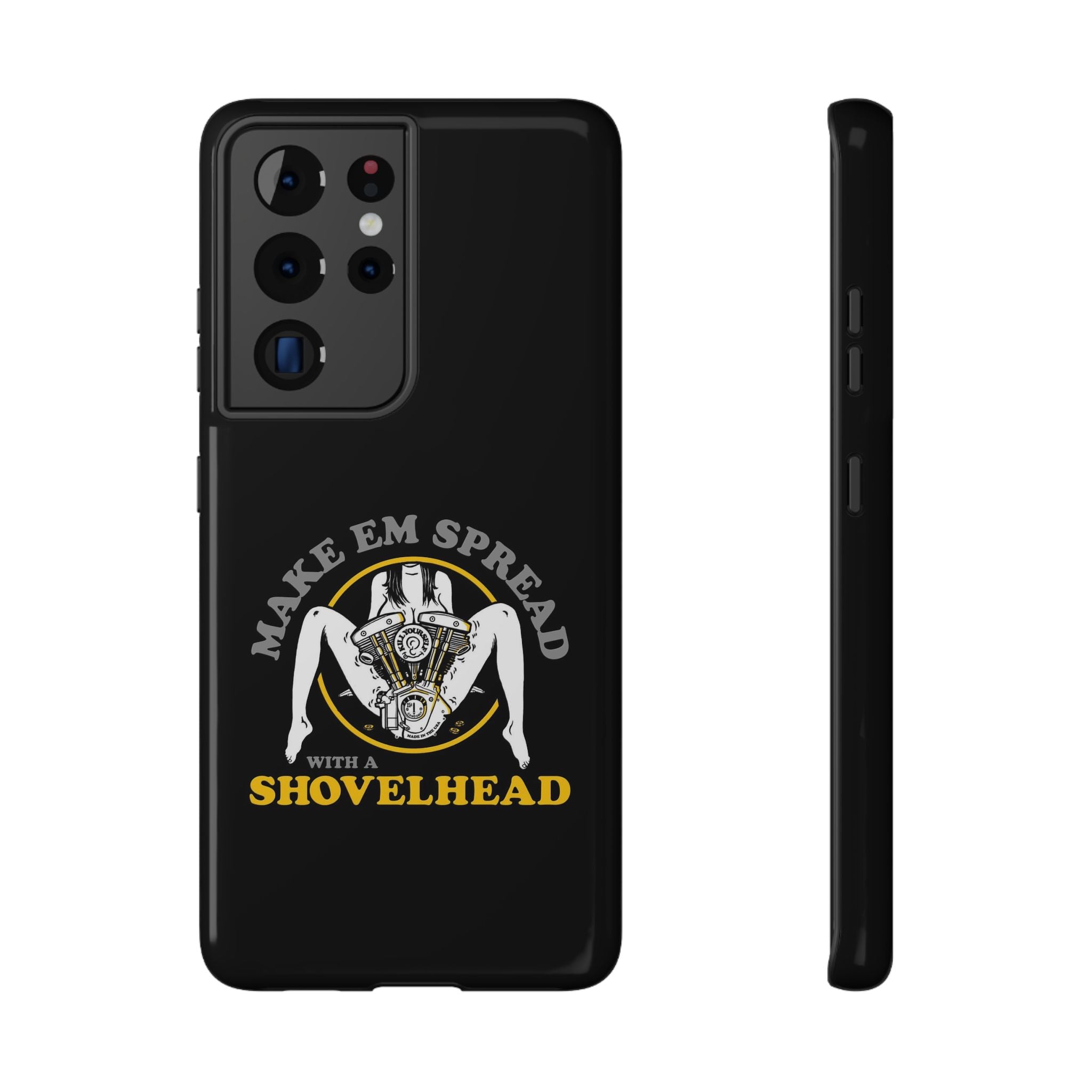 "Make 'Em Spread with a Shovelhead" phone case