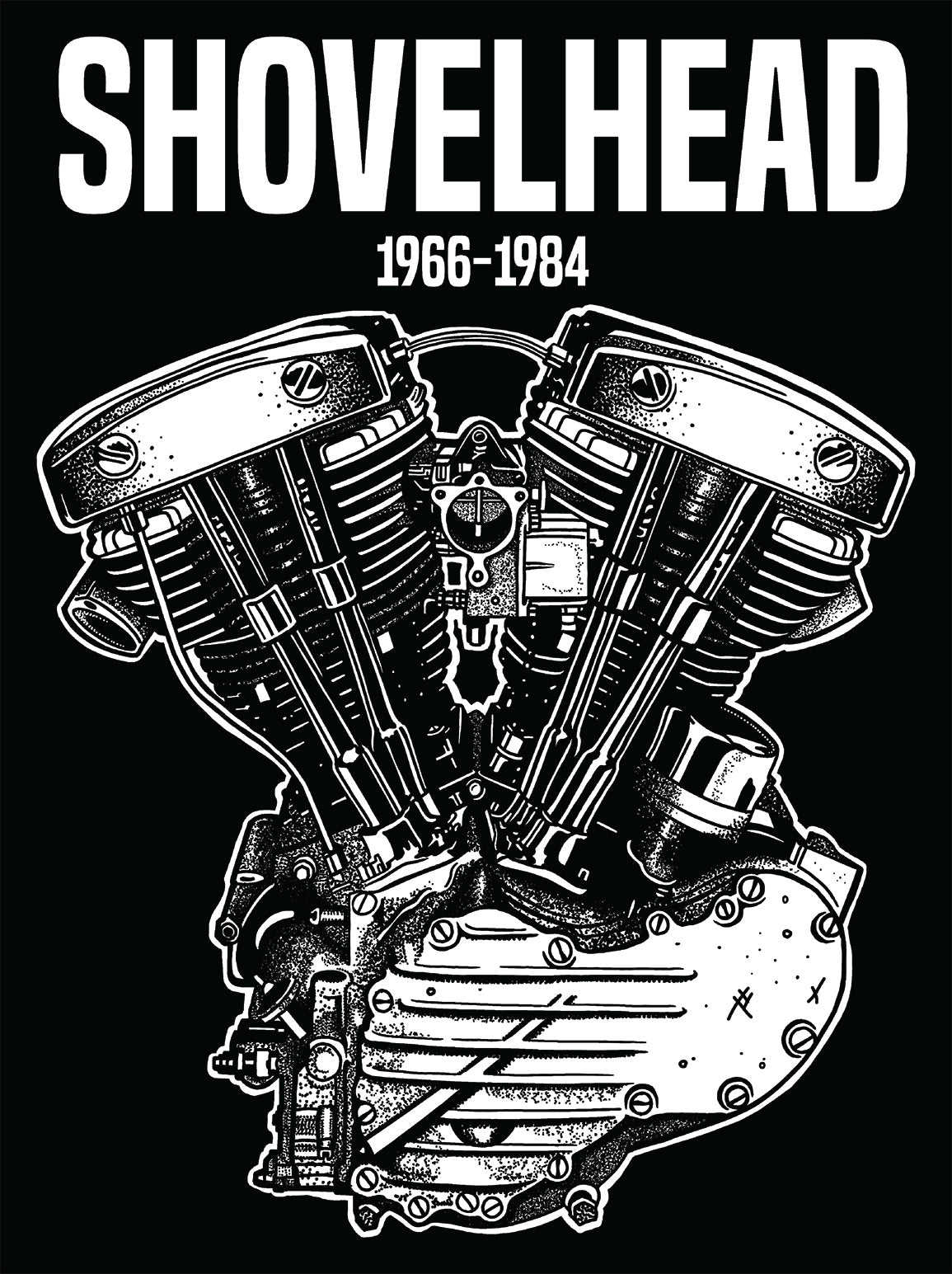 Shovelhead Engine Long Sleeve Tee — "Shovelhead" Motorcycle V-Twin Graphic