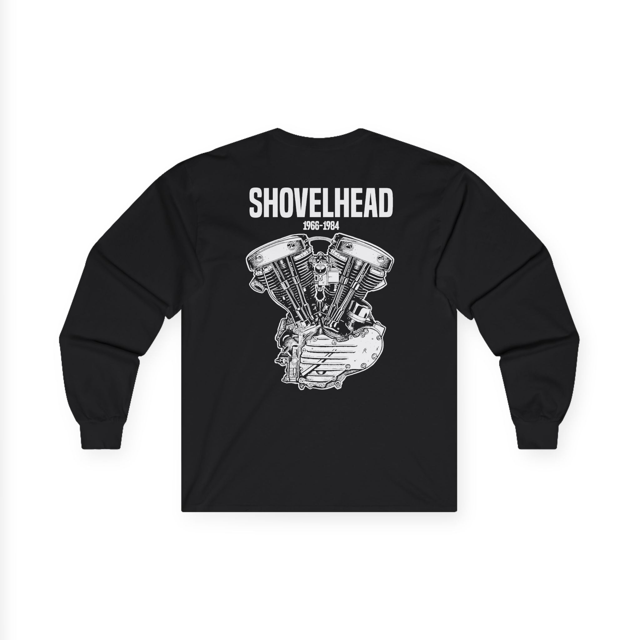 Shovelhead Engine Long Sleeve Tee — "Shovelhead" Motorcycle V-Twin Graphic