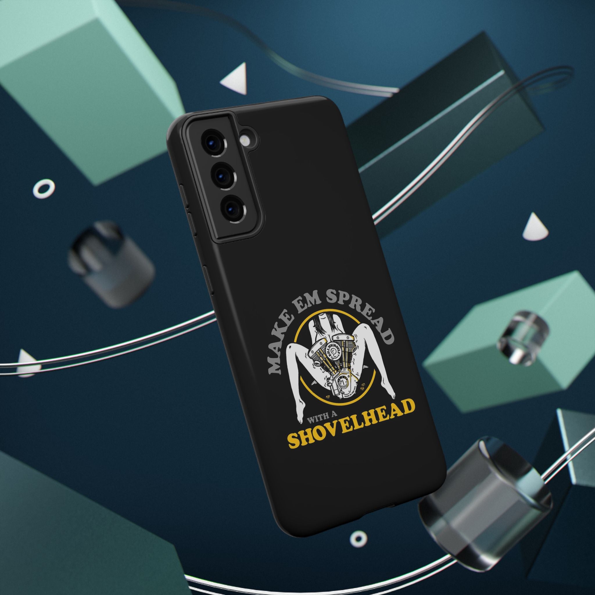 "Make 'Em Spread with a Shovelhead" phone case