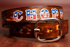 Custom Leather Belt with American Flag Letters